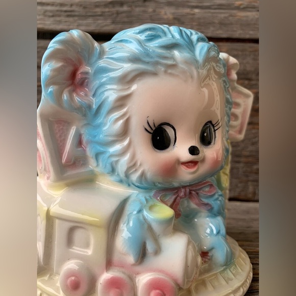 Vintage Mid Century Nursery planter Big eyed Bear Pastel kitsch Big Eyes Rubens - Picture 7 of 11